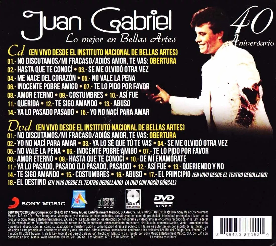 Juan Gabriel Lo Mejor Bellas Artes 40 Aniversario 2 Discos Cd + Dvd