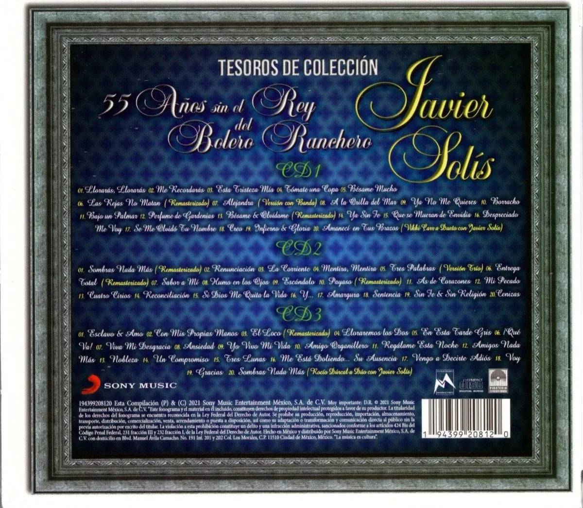 Javier Solis Tesoros De Coleccion Boxset 3 Discos Cd