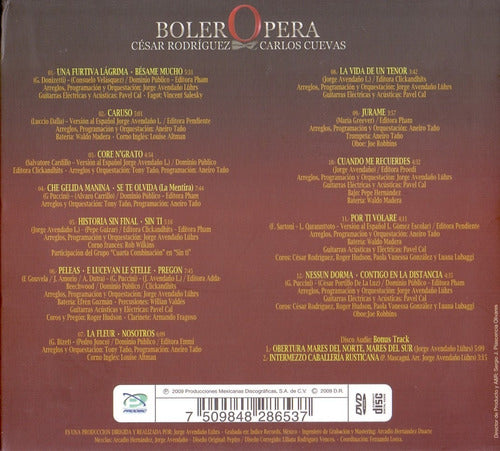 Carlos Cuevas Bolero Opera Cesar Rodriguez 2 Discos Cd + Dvd