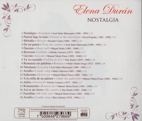 Elena Duran Nostalgia  Disco Cd