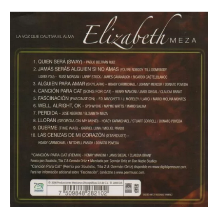 Elizabeth Meza La Voz Que Cautiva El Alma Disco Cd